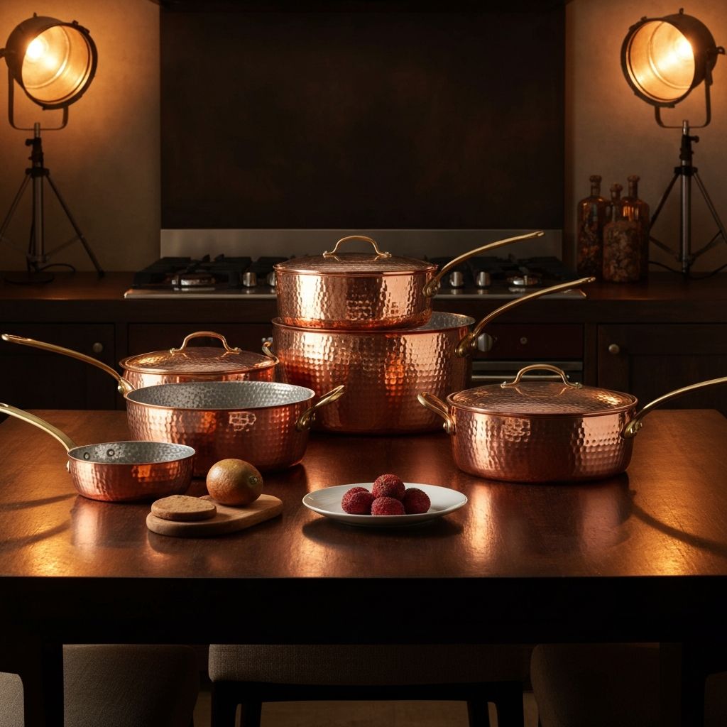 Gotham Steel Hammered Collection copper cookware on dining table